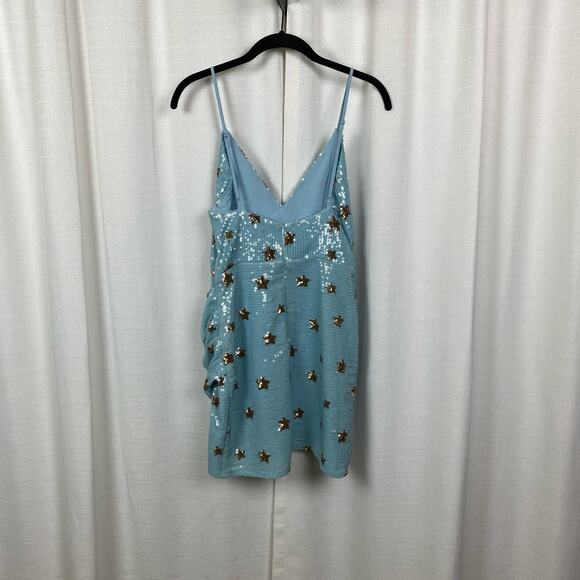 Revolve Superdown Blue Star Print Sequin Dina Mini Dress Sz.S - Picture 9 of 16